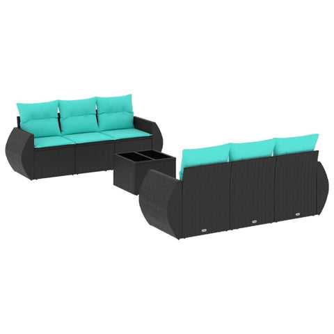 vidaXL Patio Sofa Set with Cushions 7 Piece, Outdoor Conversation Set, Sectional Sofa for Balcony Garden, Modern Style, Black Poly Rattan
