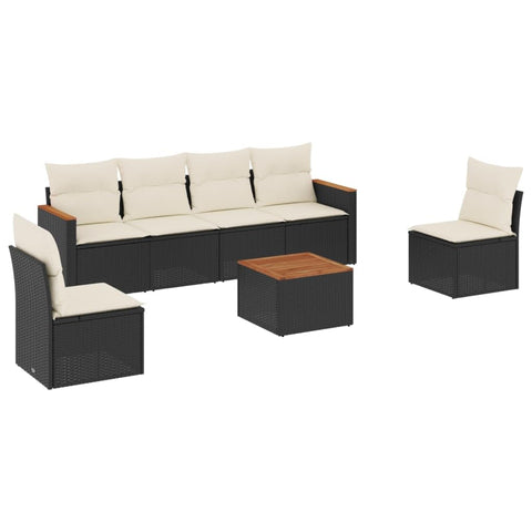 vidaXL Patio Sofa Set with Cushions 7 Piece, Outdoor Conversation Set, Sectional Sofa for Balcony Garden, Modern Style, Black Poly Rattan