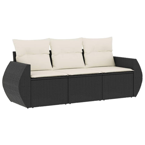 vidaXL Patio Sofa Set with Cushions 3 Piece, Outdoor Conversation Set, Sectional Sofa for Balcony Garden, Modern Style, Black Poly Rattan