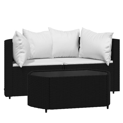 vidaXL 3 Piece Patio Lounge Set| Black Poly Rattan| Garden Furniture | Outdoor Relaxation| Elegant Contemporary Design| Weather- Material | Tempered Glass Tabletop