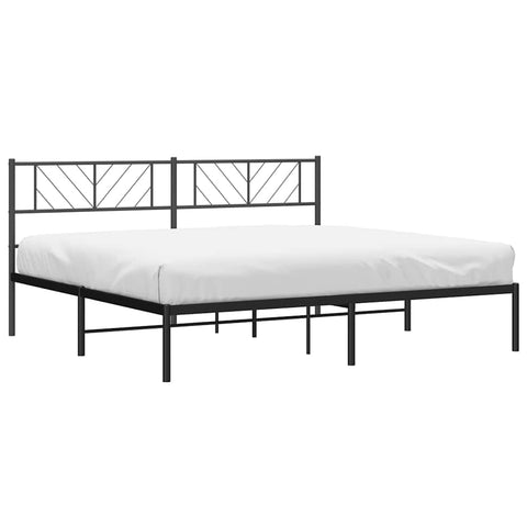 vidaXL King Metal Bed Frame with Headboard and Stable Slats, Under Bed Storage Space, Sturdy Steel Construction and Easy Assembly, Minimalist Style, Black, 12'' High, Without Mattress