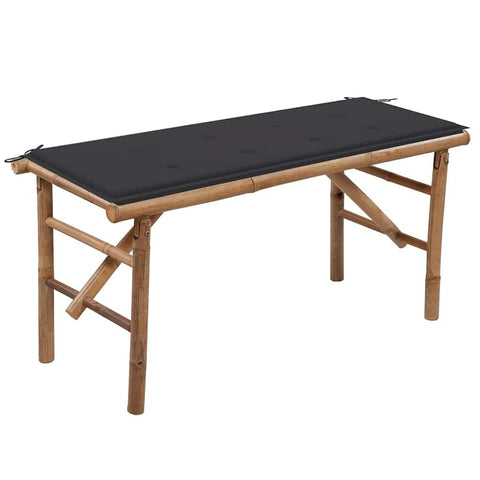 vidaXL Bamboo Folding Patio Bench- 46.5" Weather- Outdoor Seating with Anthracite Cushion, Portable and Foldable, Perfect for Garden, Patio