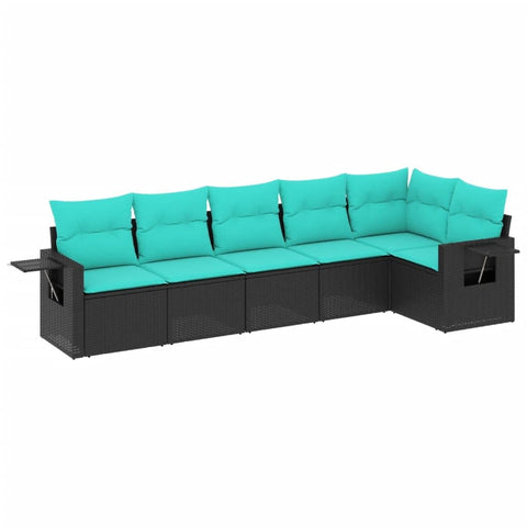vidaXL 6 Piece Patio Sofa Set with Cushions â€“ Black Poly Rattan Outdoor Furniture for Garden/Terrace/Patio