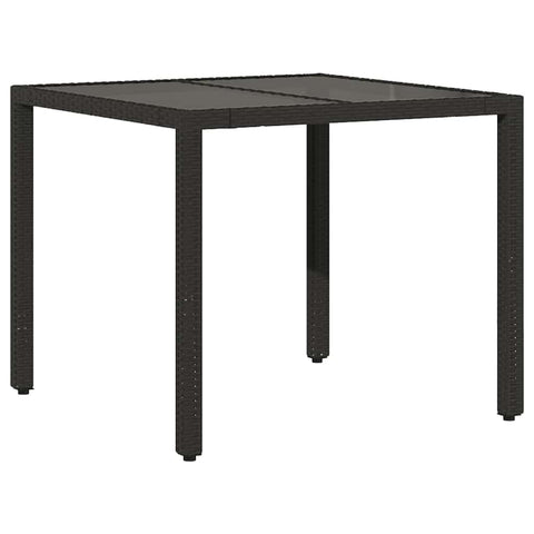 vidaXL Patio Table - Poly Rattan Glass - Square Black - Outdoor Patio, Garden or Deck use; Modern Style