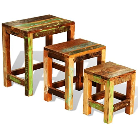 vidaXL Vintage Reclaimed Wood Nesting Table Set - Antique-Style Wooden Side Tables, Coffee Tables, or Plant Stands - Stackable, Durable, Beautiful and Unique Furniture