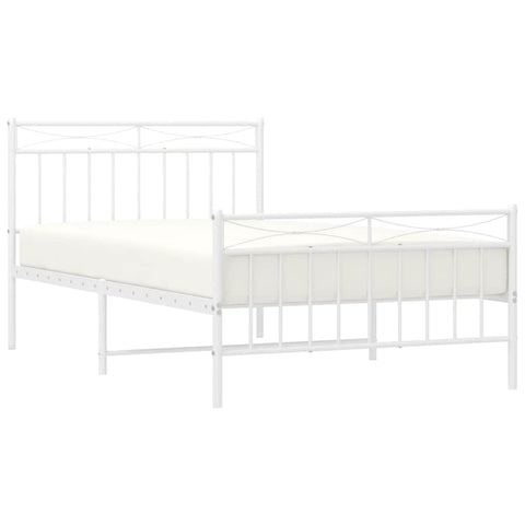 vidaXL 11'' Metal Twin XL Bed Frames with Headboard and Footboard, Platform Bed Frame with Strong Metal Slats Support, Under Bed Storage, Noise Free, White, Without Mattress