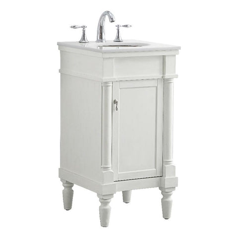 Elegant Kitchen and Bath VF13018AW 18 inch Single Bathroom vanity in antique white with ivory white engineered marble