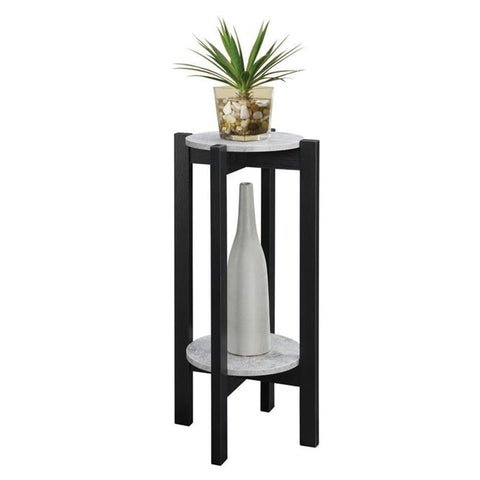 Convenience Concepts Newport Deluxe 2 Tier Plant Stand 14.75" - Modern Industrial Plant or Vase Display Stand for Living Room, Office, Den, Hallway, Faux Cement/Black