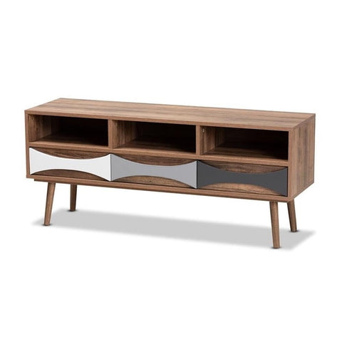 Baxton Studio Leane Brown Finished and Multi-Colored Wood 3-Drawer TV Stand