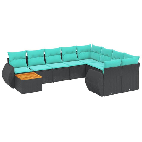 vidaXL Patio Sofa Set with Cushions 10 Piece, Outdoor Conversation Set, Sectional Sofa for Balcony Garden, Modern Style, Black Poly Rattan