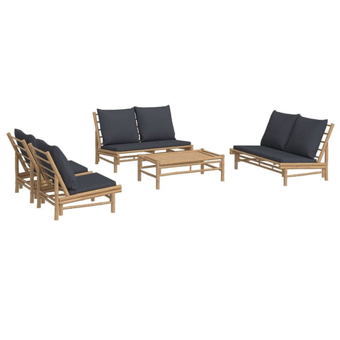 vidaXL 5-Piece Patio Lounge Set with Cushions - Bamboo Outdoor Garden Furniture Set with Coffee Table, Benches and Garden Chairs - Natural Finish, Dark Gray Cushions