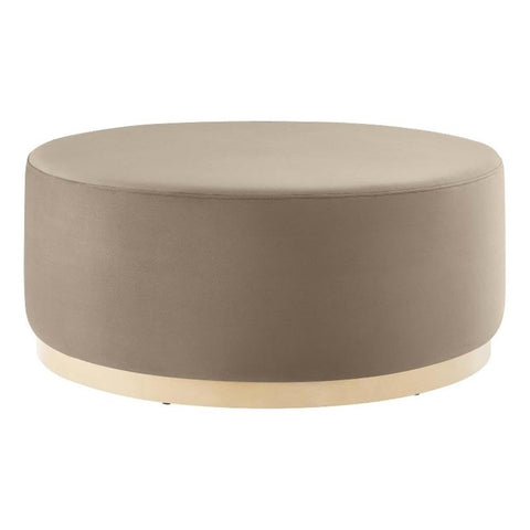 Modway Tilden 38 Inch Round Performance Velvet Upholstered Ottoman in Taupe Natural - Round Ottoman Coffee Table for Living Room, Large Ottoman Foot Rest with Rubberwood Plinth Base