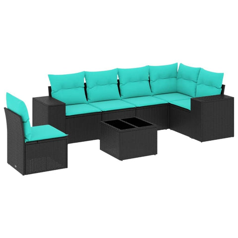 vidaXL 7 Piece Garden Sofa Set with Cushions Black Poly Rattan