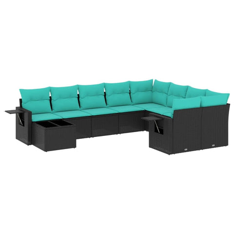 vidaXL Patio Sofa Set with Cushions 10 Piece, Outdoor Conversation Set, Sectional Sofa for Balcony Garden, Modern Style, Black Poly Rattan