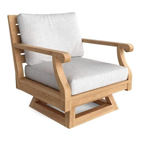 Oakestry Riviera Swivel Armchair with Cushion Premium Outdoor Teak Deep Seating Rotating Lounge Chair with Weather Resistant Fabric Luxury Patio Garden Balcony Poolside Furniture for Relaxation