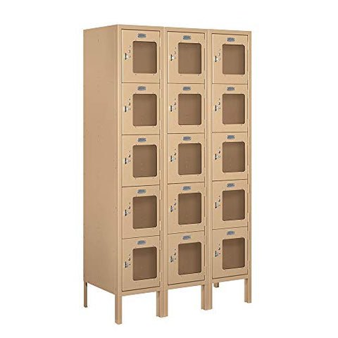 Salsbury Industries S-65355TN-A 12" Five Tier Box Style, 3 Wide x 5 Feet High x 15 Inches Deep, Assembled See-Through Metal Locker, Tan