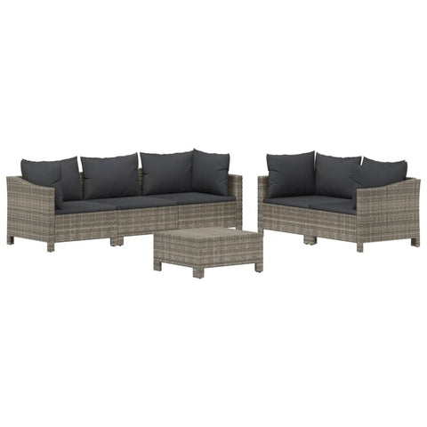 vidaXL Patio Furniture Set 6 Piece, Outdoor Armchair Sofa Ottoman with Cushions, Sectional Conversation Set for Garden Balcony, Gray Poly Rattan