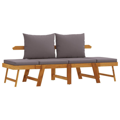 vidaXL 2 in 1 Garden Bench with Cushions Dark Grey Solid Acacia Wood Outdoor Seating for Weather Resistant Perfect Balcony Patio Backyard Terrace Wooden Cushioned Furniture Sun Lounger Daybed Picnic