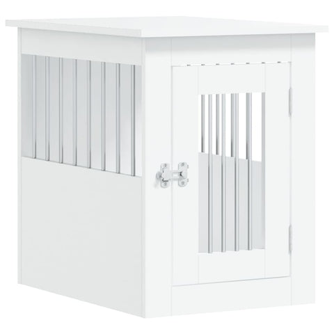 vidaXL Dog Crate Furniture-Indoor Puppy Kennel/End Table, White, Engineered Wood & Steel, 17.7"x24.4"x23.2"