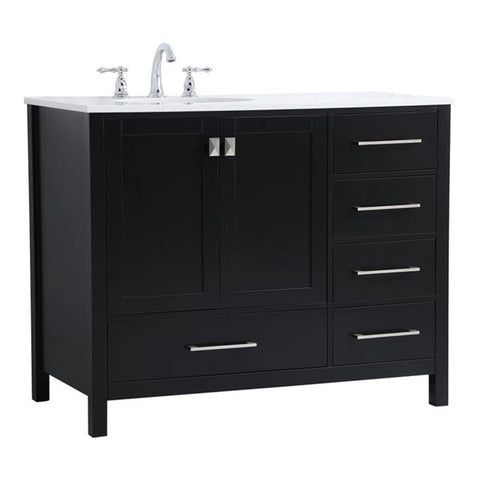 Elegant Decor Irene 42" Solid Wood and Stone Single Bathroom Vanity in Black