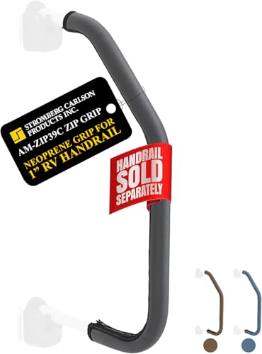 Stromberg Carlson AM-ZIP39B Lend-A-Hand Zip Grip – Neoprene Cover with Nylon Zipper for RV Grab Handle, Stair Rail, Trailer Door Bar, Indoor or Outdoor Hand Rail, Machine Washable – Charcoal