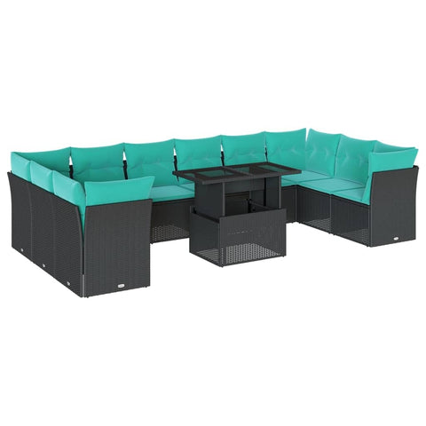 vidaXL 11 Piece Garden Sofa Set with Cushions Black Poly Rattan