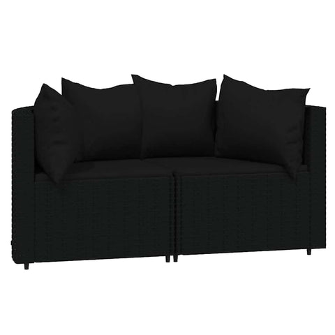 vidaXL 3 Piece Patio Lounge Set with Cushions - Black Poly Rattan - Weather- and Easy to Clean - Ideal for Outdoor Dining and Leisure - Modular Design - Comes with Seat Cushions and Pillows