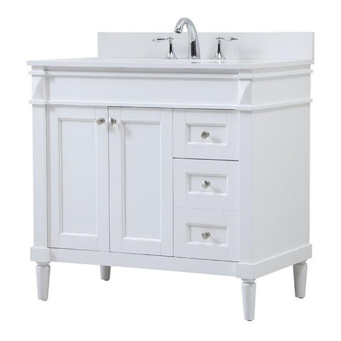 Elegant Decor Indoor Modern Under Sink Bathroom Fixtures Storage Organizer Cabinet 36 inch Single Bathroom Vanity - White with backsplash