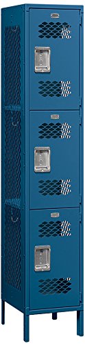 Salsbury Industries Assembled 3-Tier Extra Wide Vented Metal Locker with One Wide Storage Unit, 6-Feet High by 18-Inch Deep, Blue