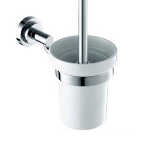 Oakestry Aqua Rondo Wall Mount Toilet Brush in Brushed Stainless Steel with Removable Holder and Concealed Installation