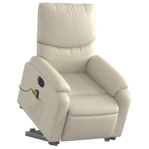 vidaXL Electric Massage Recliner Armchair - Cream Faux Leather Stand-Up Lift Chair with Vibration, Adjustable Backrest/Footrest