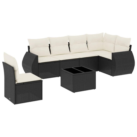 vidaXL Patio Sofa Set with Cushions 7 Piece, Outdoor Conversation Set, Sectional Sofa for Balcony Garden, Modern Style, Black Poly Rattan