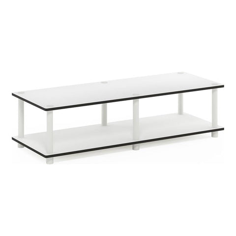 Furinno JUST TV Stand, 2-Tier Wide Entertainment Center with Open Shelf, No Tools TV Console for TV up to 46 Inch with Tubes, for Living Room, Bedroom, White