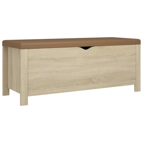 vidaXL Sonoma Oak Storage Box with Cushion Bench - Modern Sturdy Organizer for Living Room, Bedroom, Hallway - Engineered Wood Construction, Padded Seat, Easy Clean