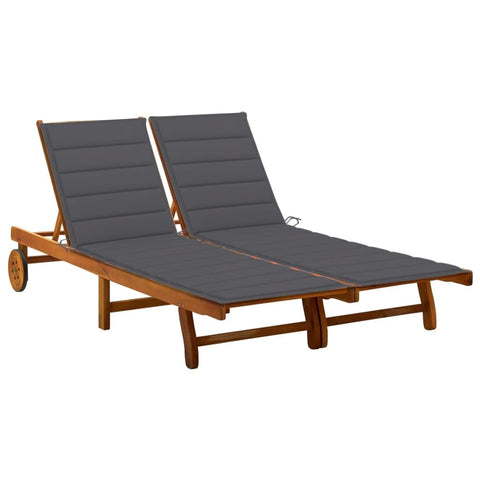 vidaXL Patio Lounge Chair, Outdoor Chaise Lounge Chair with Backrest, Sunlounger with Cushion, Sunbed for Backyard, Retro Style, Solid Acacia Wood