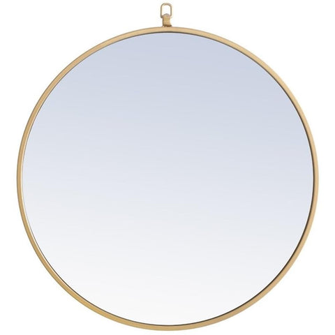 Elegant Decor Rowan Home Office Decorative Round Framed Hanging Wall Mirror, 24" L x 24" H - Brass