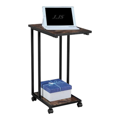 JJS Side End C Table for Sofa, Living Room Couch Table Snack Table That Slide Under for Small Spaces, Rustic Brown