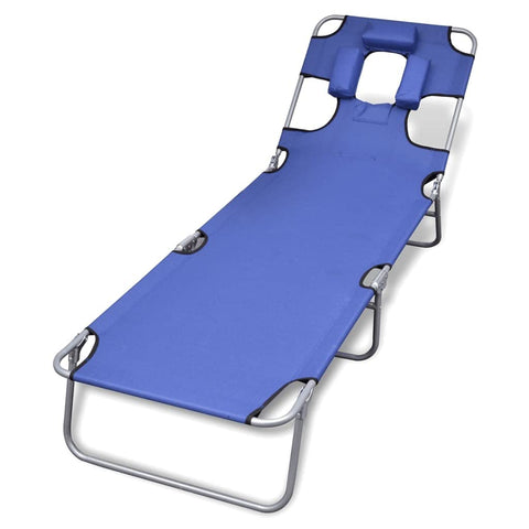 vidaXL Folding Sun Lounger with Head Cushion, Adjustable Backrest and Powder-Coated Steel Frame, Compact Storage Design, Outdoor Lounge Chair â€“ Blue