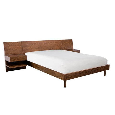 Oakestry Queen Size bedframe with 2 nightstands Bed Side Storage end Table Contemporary Style headboard and Wooden slats Support Heavy Duty Mattress Foundation