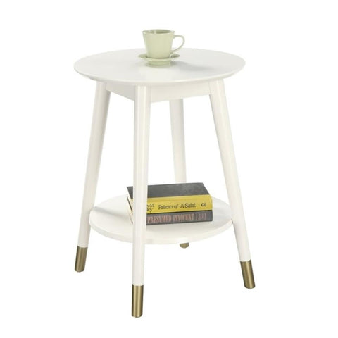Convenience Concepts Wilson Mid Century Round End Table with Bottom Shelf, White, 17.75 in x 17.75 in x 24 in (D x W x H)