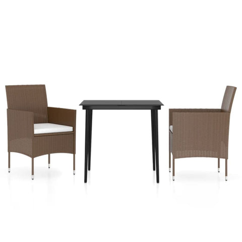 vidaXL Patio Dining Set 3 Piece with Cushions Garden Outdoor Lawn Yard Terrace Balcony Table and Chair Seat Seating Furniture Brown and Black