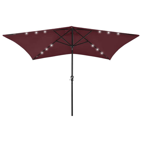 vidaXL 6.6'x9.8' Rectangular Garden Parasol in Bordeaux Red - UV Protective Polyester Canopy with LEDs and Powder-Coated Steel Pole