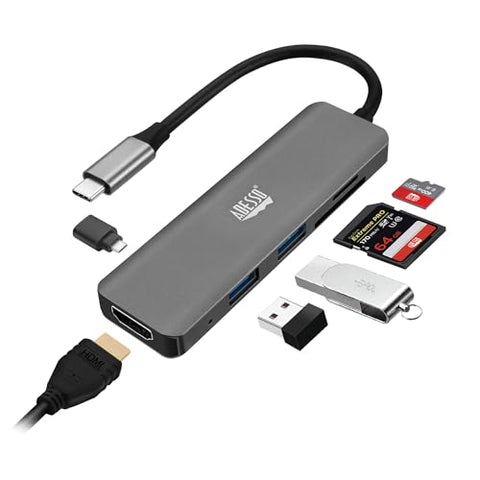 Adesso USB C Docking Station Multiport Adapter Dongle Type C Hub HDMI Support 4K@30Hz, PD Charging, 2*USB, SD/TF Card Reader for MacBook Windows Laptop (TAA Compliant)