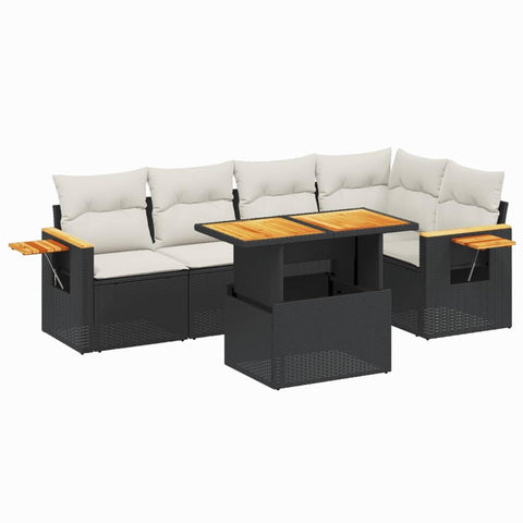 vidaXL Patio Sofa Set with Cushions 6 Piece, Outdoor Conversation Set, Sectional Sofa for Balcony Garden, Modern Style, Black Poly Rattan