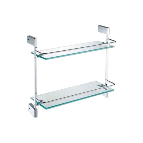 Oakestry Aqua Fino 2-Tier Tempered Glass Floating Shelf with Brushed 304 Stainless Steel Wall-Mount Brackets Concealed Hardware Corrosion-Resistant Finish and Easy-Install Template