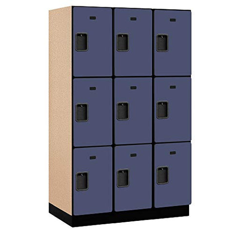 Salsbury Industries 3-Tier Extra Wide Designer Wood Locker with Three Wide Storage Units, 6-Feet High by 21-Inch Deep, Blue