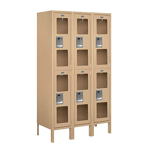 Salsbury Industries S-62355TN-U 12" Double Tier, 3 Wide x 5 Feet High x 15 Inches Deep, Unassembled See-Through Metal Locker, Tan