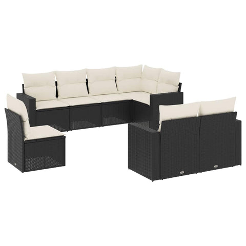 vidaXL Patio Sofa Set with Cushions 8 Piece, Outdoor Conversation Set, Sectional Sofa for Balcony Garden, Patio Furniture, Black Poly Rattan