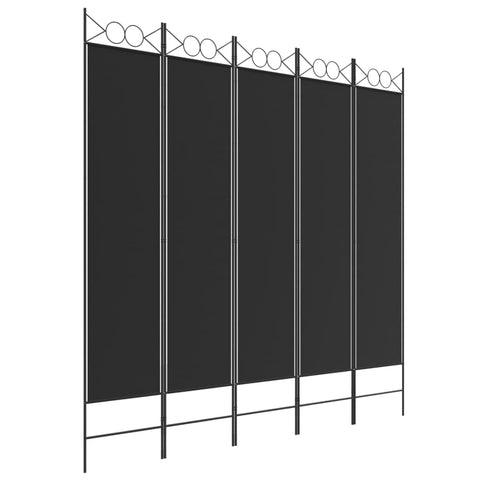 vidaXL Black 5-Panel Room Divider, Ideal for Dividing Large Spaces, Offering Privacy and Sunlight Control, Easy to Assemble - Size 78.7"x78.7"