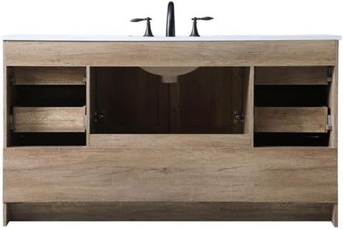 Elegant Lighting VF2860 Soma 60" Free Standing Single Basin Vanity Set with Cabinet and Marble Vanity Top - Natural Oak